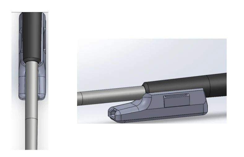 Pheelit! sensor clamped at the grip of a golf club — top view and side view