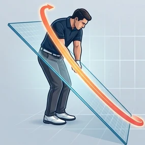 Correct downswing, shaft riding the plane